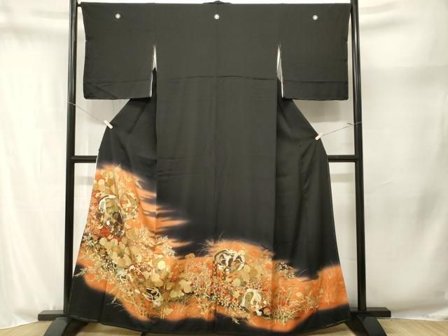 平和屋着物■豪華黒留袖 文箱草花文 暈し染め 金彩 正絹 逸品 CABN1940ev
