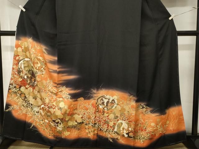 平和屋着物■豪華黒留袖 文箱草花文 暈し染め 金彩 正絹 逸品 CABN1940ev