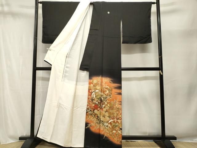 平和屋着物■豪華黒留袖 文箱草花文 暈し染め 金彩 正絹 逸品 CABN1940ev