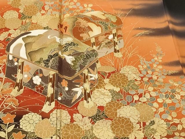 平和屋着物■豪華黒留袖 文箱草花文 暈し染め 金彩 正絹 逸品 CABN1940ev