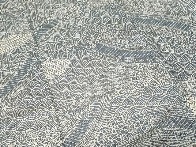 平和屋着物■上質な小紋 渡り橋青海波花文 正絹 逸品 CABN1948ev