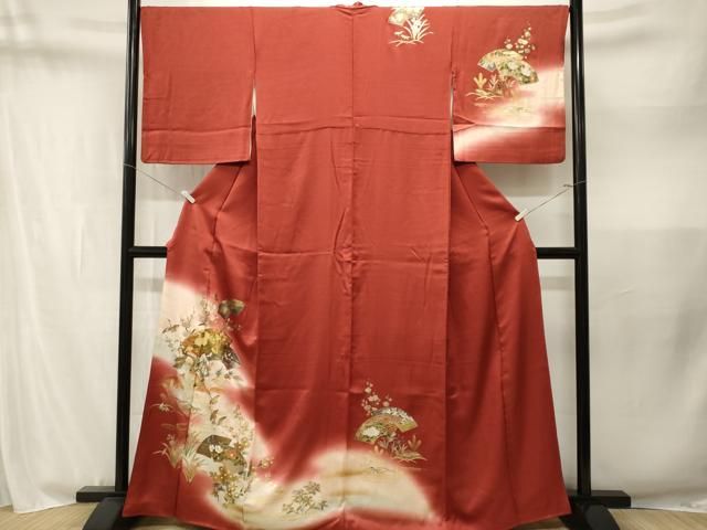 平和屋着物■訪問着 地紙重ね流水飛鶴枝花文 暈し染め 金彩 正絹 逸品 CABN1957ev