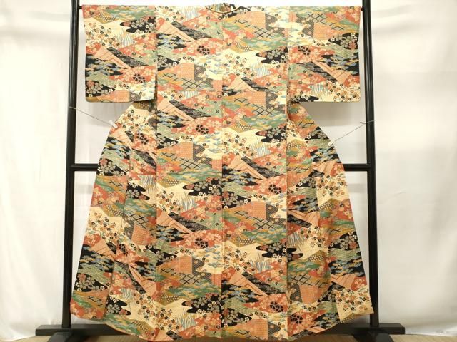平和屋着物■上質な小紋 松竹梅切嵌花文 正絹 逸品 CABN1974ev