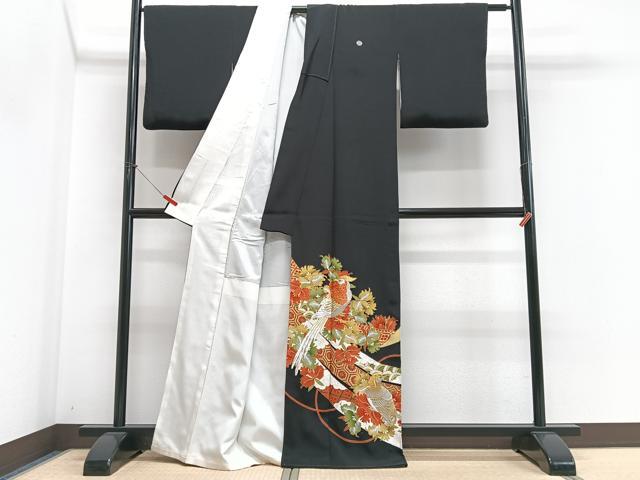 平和屋着物■豪華黒留袖 刺繍 花鳥文 金銀彩 正絹 逸品 CABN2022xe