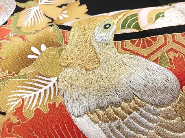 平和屋着物■豪華黒留袖 刺繍 花鳥文 金銀彩 正絹 逸品 CABN2022xe