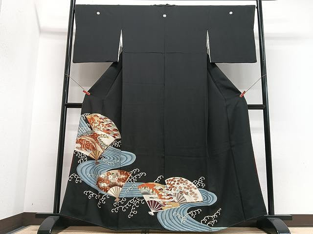 平和屋着物■豪華黒留袖 刺繍 流水扇面花文 金彩 正絹 逸品 CABN2030xe