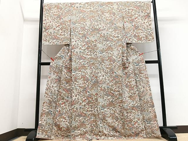 平和屋着物■上質な小紋 風景文 鬼しぼ縮緬 正絹 逸品 未使用 CABN2037xe