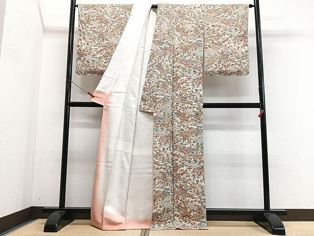 平和屋着物■上質な小紋 風景文 鬼しぼ縮緬 正絹 逸品 未使用 CABN2037xe