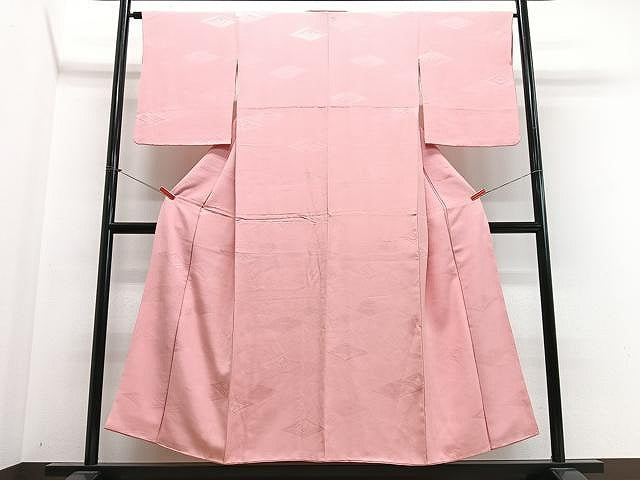 平和屋着物■上質な色無地 花菱地紋 珊瑚色 正絹 逸品 CABN2038xe