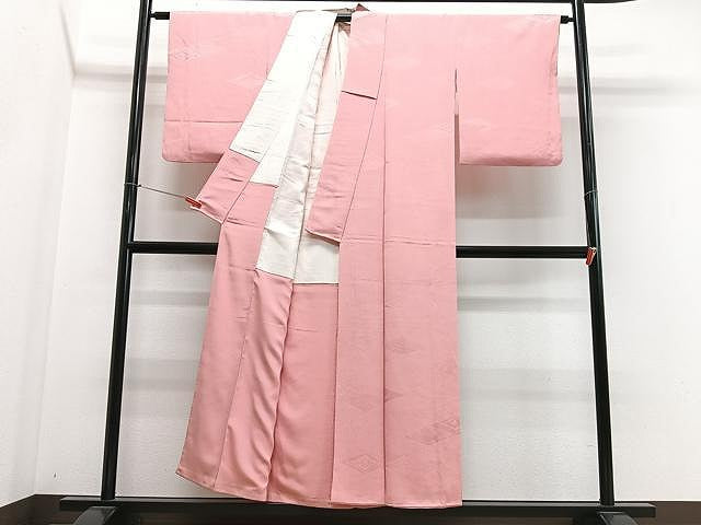 平和屋着物■上質な色無地 花菱地紋 珊瑚色 正絹 逸品 CABN2038xe