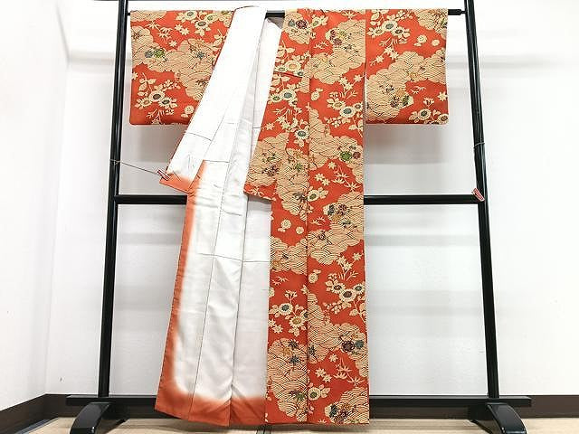 平和屋着物■上質な小紋 型染め 青海波草花文 正絹 逸品 CABN2044xe