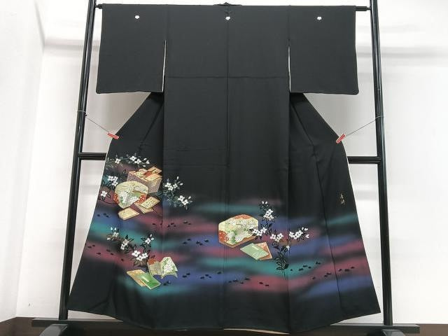 平和屋着物■豪華黒留袖 秀峰 文箱冊子枝花文 暈し染め 金彩 正絹 逸品 CABN2056xe