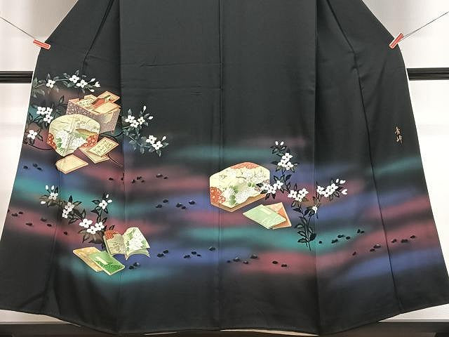 平和屋着物■豪華黒留袖 秀峰 文箱冊子枝花文 暈し染め 金彩 正絹 逸品 CABN2056xe