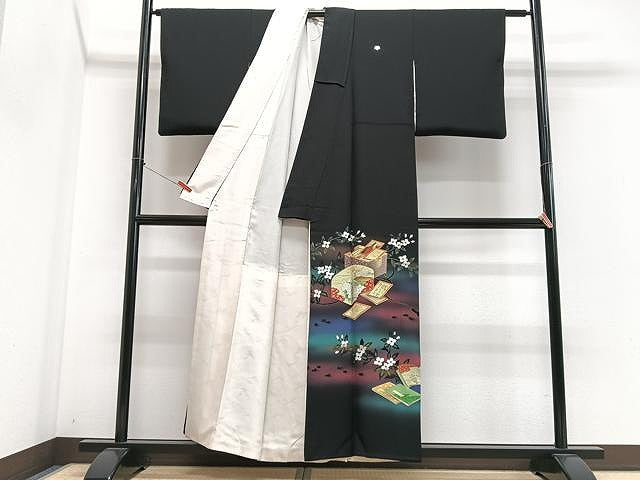 平和屋着物■豪華黒留袖 秀峰 文箱冊子枝花文 暈し染め 金彩 正絹 逸品 CABN2056xe