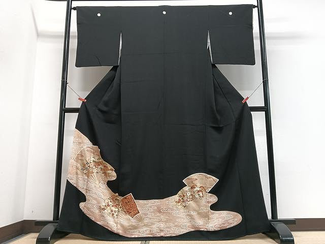 平和屋着物■豪華黒留袖 扇面花文 金彩 正絹 逸品 CABN2057xe