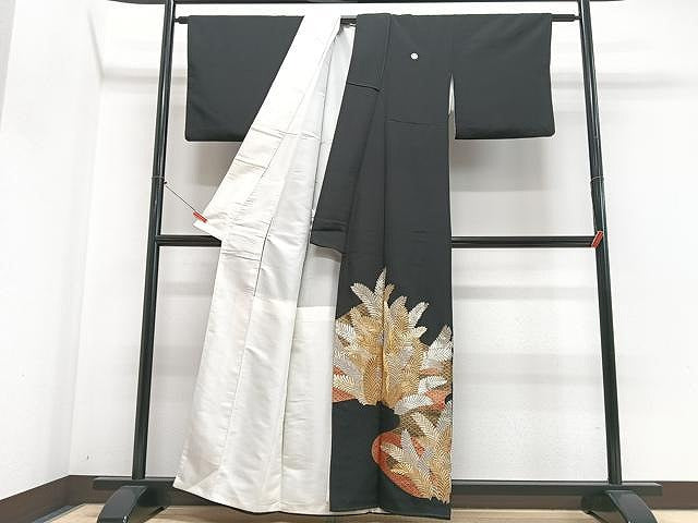 平和屋着物■豪華黒留袖 刺繍 松葉文 金銀糸 正絹 逸品 CABN2059xe