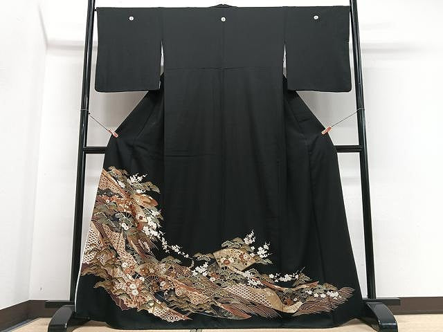 平和屋着物■豪華黒留袖 扇面立波花文 金彩 正絹 逸品 CABN2060xe