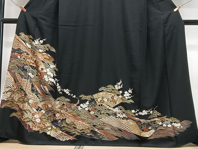 平和屋着物■豪華黒留袖 扇面立波花文 金彩 正絹 逸品 CABN2060xe