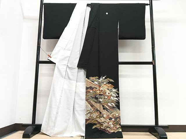 平和屋着物■豪華黒留袖 扇面立波花文 金彩 正絹 逸品 CABN2060xe