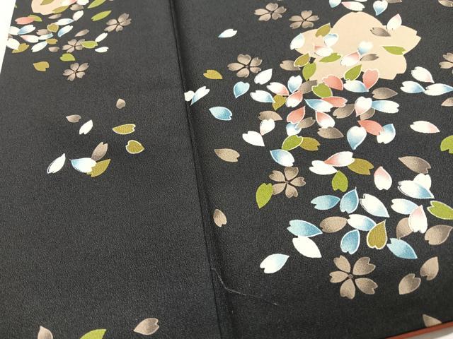 平和屋着物■小紋 舞桜文 黒地 洗える着物 CABN2064xe
