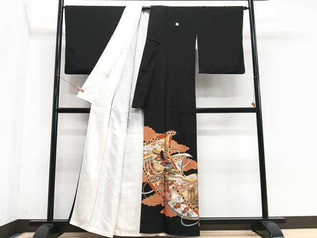 平和屋着物■豪華黒留袖 御所車吉祥花文 十二単 金彩 正絹 逸品 CABN2081xe