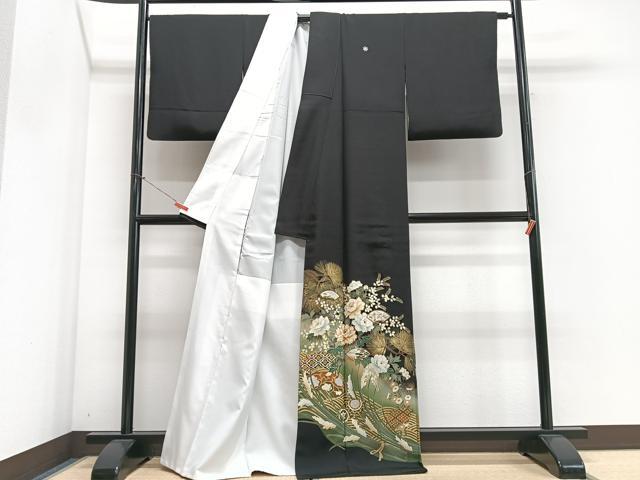 平和屋着物■豪華黒留袖 駒刺繍 地紙立波花文 暈し染め 金彩 正絹 逸品 CABN2143xe