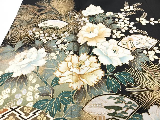 平和屋着物■豪華黒留袖 駒刺繍 地紙立波花文 暈し染め 金彩 正絹 逸品 CABN2143xe