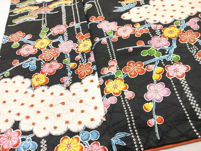 平和屋着物■上質な小紋 絞り 松竹梅 黒地 正絹 逸品 CABN2147xe
