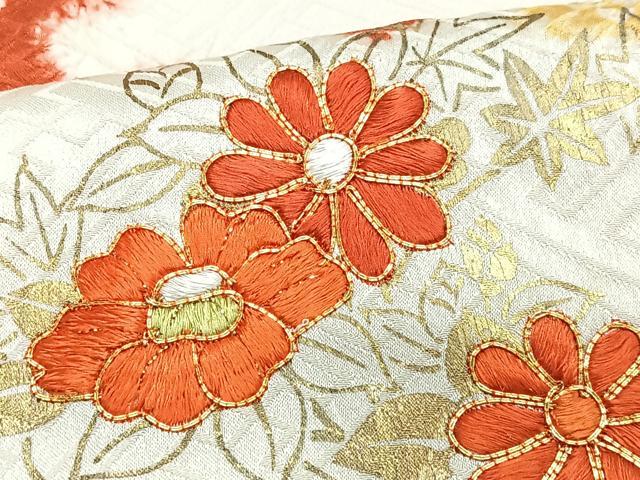 平和屋着物■訪問着 駒刺繍 絞り 雪輪草花文 金彩 正絹 逸品 CABN2167xe