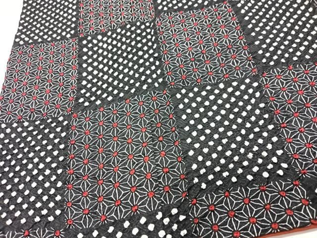 平和屋着物■上質な小紋 絞り 市松麻の葉文様 黒地 正絹 逸品 CABN2193xe