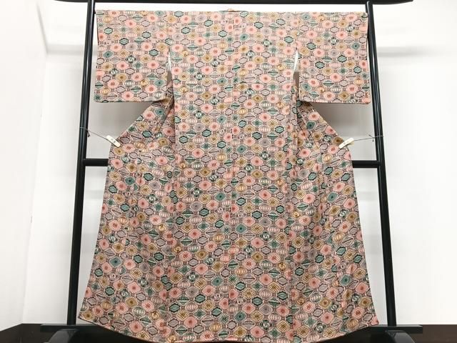 平和屋着物■上質な小紋 型染め 幾何学文様 鬼しぼ縮緬 正絹 逸品 CABN2210xe