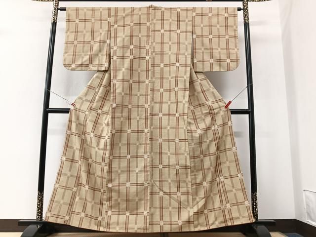 平和屋着物■上質な紬 格子柄 三越扱い 正絹 逸品 CABN2216xe