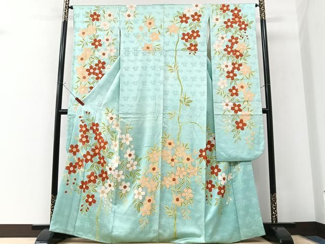 平和屋着物■豪華振袖 駒刺繍 枝垂れ桜文 金彩 正絹 逸品 CABN2224xe