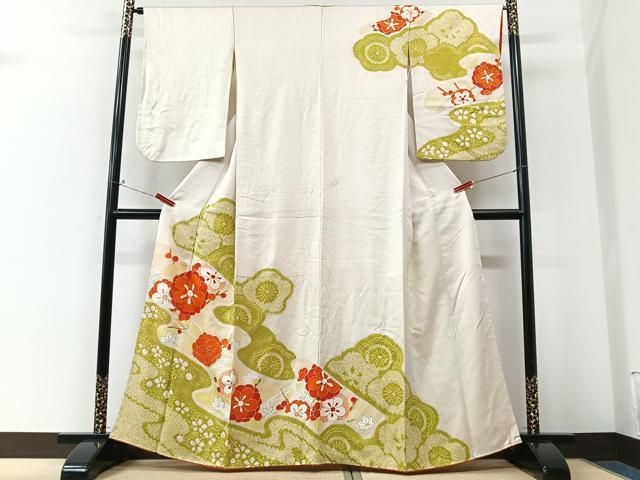 平和屋着物■訪問着 駒刺繍 絞り 流水花文 金彩 正絹 逸品 CABN2229xe