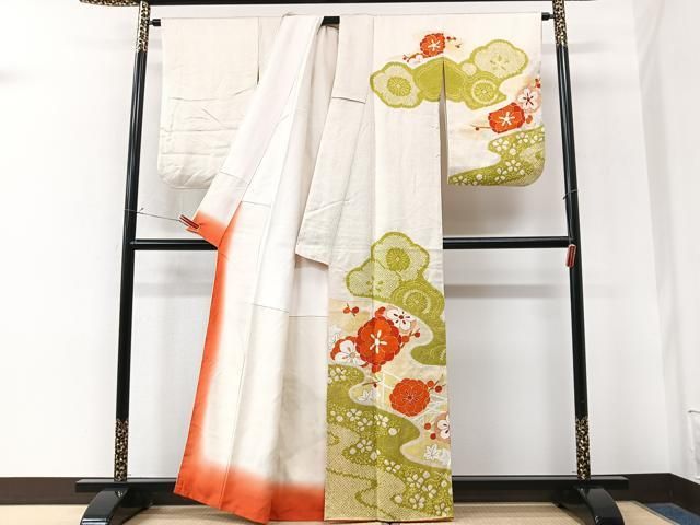 平和屋着物■訪問着 駒刺繍 絞り 流水花文 金彩 正絹 逸品 CABN2229xe
