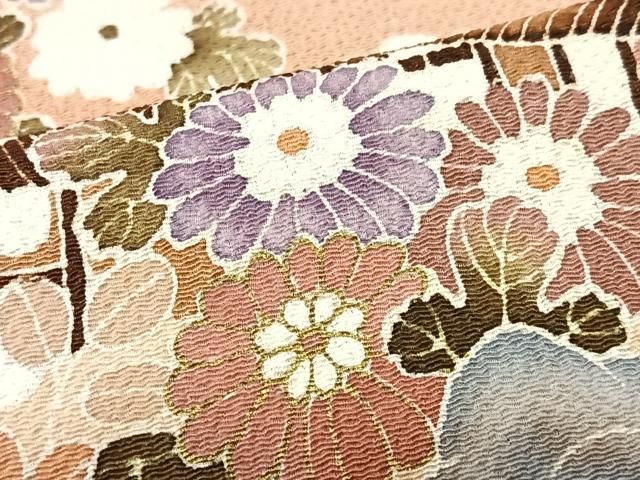 平和屋着物■訪問着 流水風景花文 暈し染め 金彩 鬼しぼ縮緬 正絹 逸品 CABN2238xe