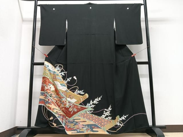 平和屋着物■豪華黒留袖 絵巻花鳥文 松竹梅 正絹 逸品 CABN2286xe
