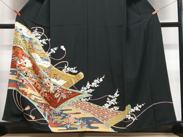 平和屋着物■豪華黒留袖 絵巻花鳥文 松竹梅 正絹 逸品 CABN2286xe