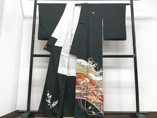 平和屋着物■豪華黒留袖 絵巻花鳥文 松竹梅 正絹 逸品 CABN2286xe