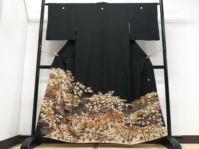 平和屋着物■豪華黒留袖 作家物 童子渡り橋風景文 金彩 正絹 逸品 CABN2292xe