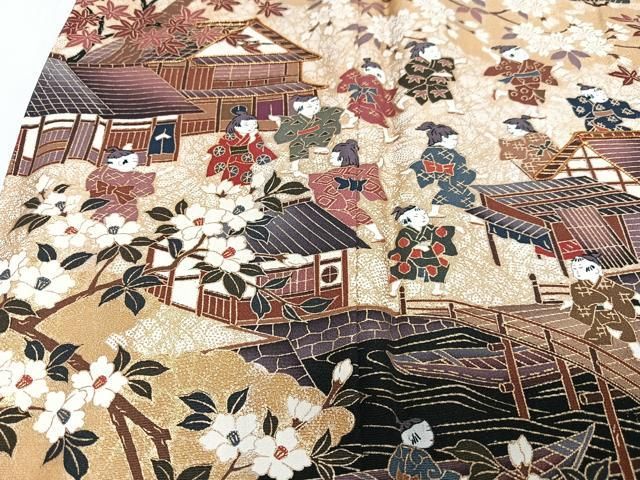 平和屋着物■豪華黒留袖 作家物 童子渡り橋風景文 金彩 正絹 逸品 CABN2292xe