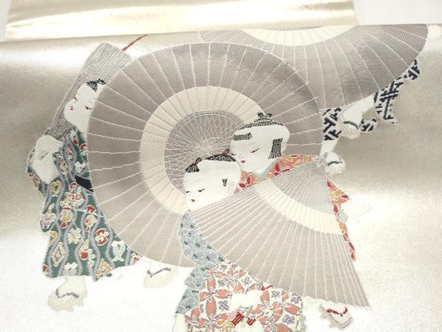 平和屋着物●加賀友禅の巨匠 初代 由水十久 西陣 長嶋成織物 ながしま帯 太鼓柄袋帯 童子遊び 瀞銀錦 正絹 逸品 CABN2406hy