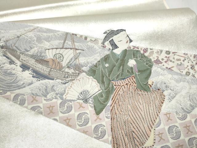 平和屋着物●加賀友禅の巨匠 初代 由水十久 西陣 長嶋成織物 ながしま帯 太鼓柄袋帯 紀の国 正絹 逸品 未使用 CABN2407hy