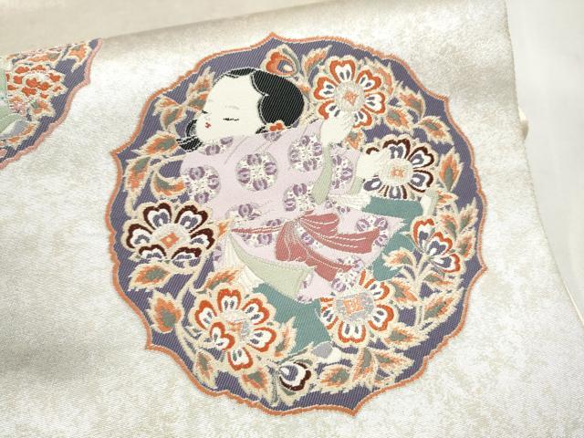 平和屋着物●加賀友禅の巨匠 初代 由水十久 太鼓柄袋帯 明日香唐草文 正絹 逸品 CABN2410hy