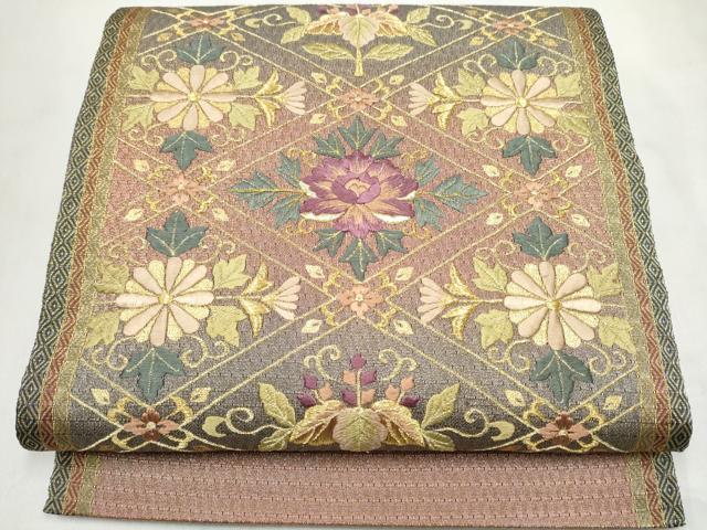 平和屋着物●ひなや工房 くむ・あむ・おる 伊豆蔵明彦 太鼓柄袋帯 総刺繍 菱花文 金糸 正絹 逸品 CABN2415hy