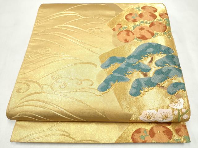 平和屋着物●銀座きしや 六通柄袋帯 流水草花文 金糸 正絹 逸品 CABN2435hy