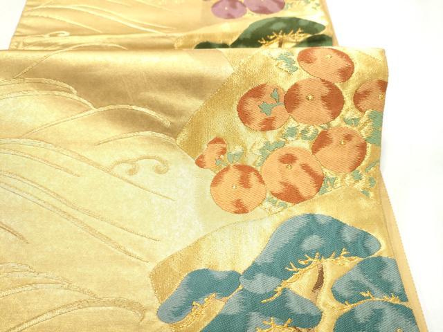 平和屋着物●銀座きしや 六通柄袋帯 流水草花文 金糸 正絹 逸品 CABN2435hy