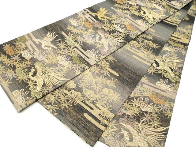 平和屋着物●両面 全通柄袋帯 鳳凰草花文 金糸 正絹 逸品 CABN2438hy