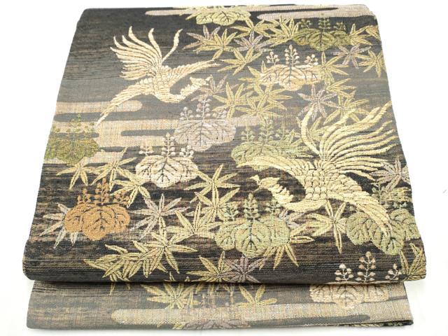 平和屋着物●両面 全通柄袋帯 鳳凰草花文 金糸 正絹 逸品 CABN2438hy