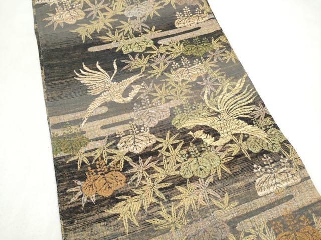 平和屋着物●両面 全通柄袋帯 鳳凰草花文 金糸 正絹 逸品 CABN2438hy